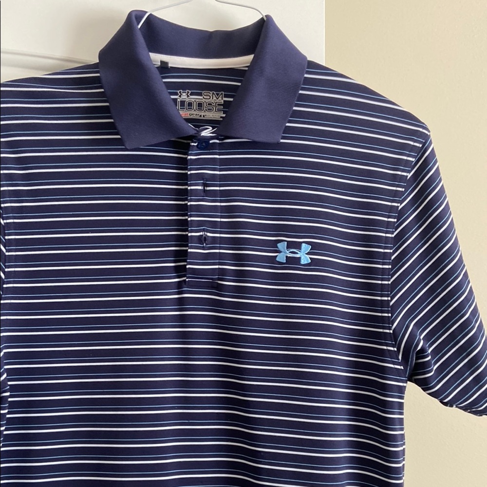 Under Armour Blue and White Striped Polo Shirt